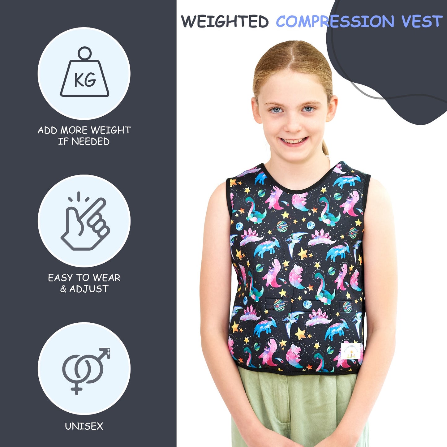 Printed Design Weighted Adjustable Compression Vest-Deep Pressure for Children