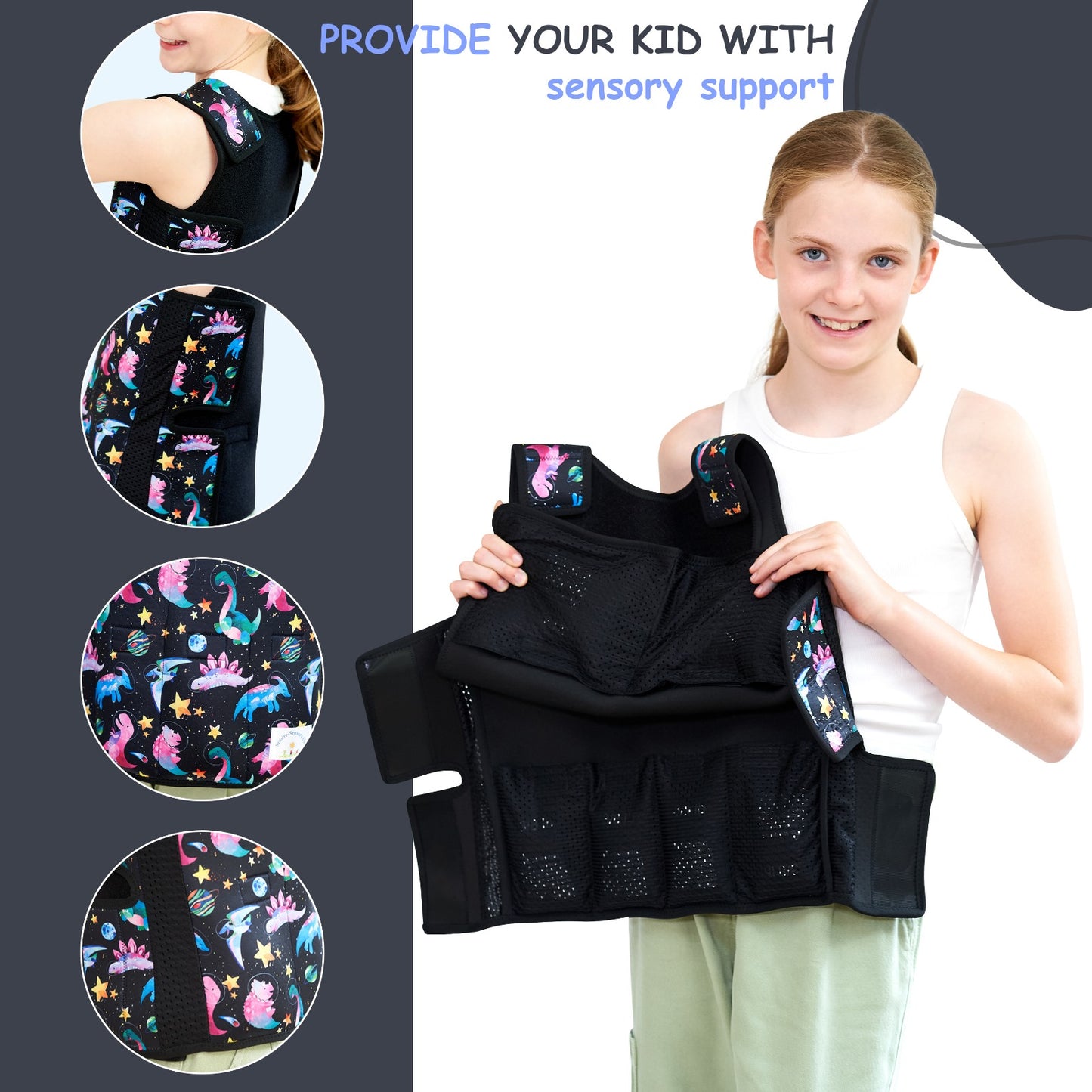 Printed Design Weighted Adjustable Compression Vest-Deep Pressure for Children