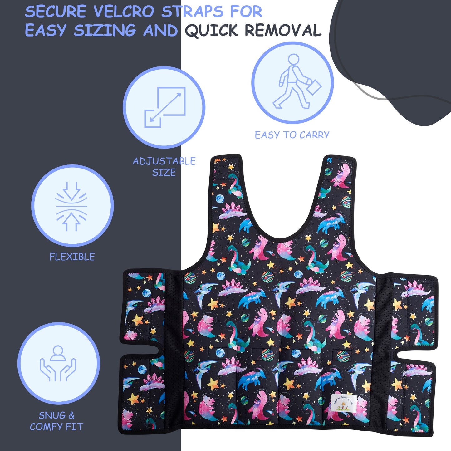 Printed Design Weighted Adjustable Compression Vest-Deep Pressure for Children