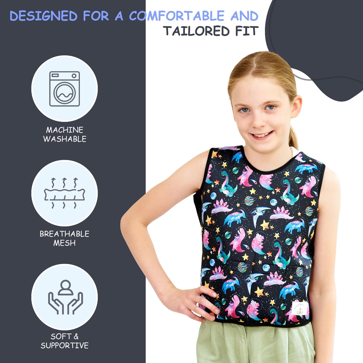 Printed Design Weighted Adjustable Compression Vest-Deep Pressure for Children