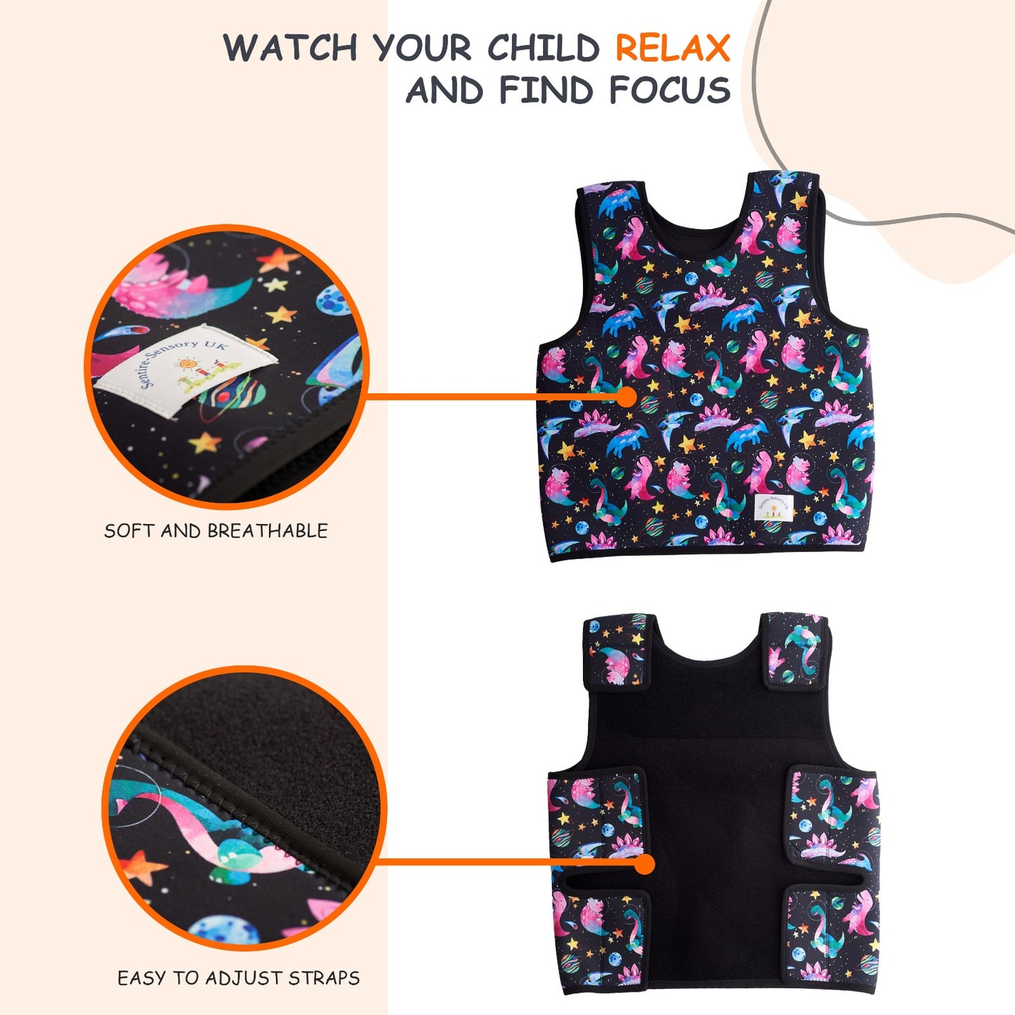 Printed Design Weighted Adjustable Compression Vest-Deep Pressure for Children