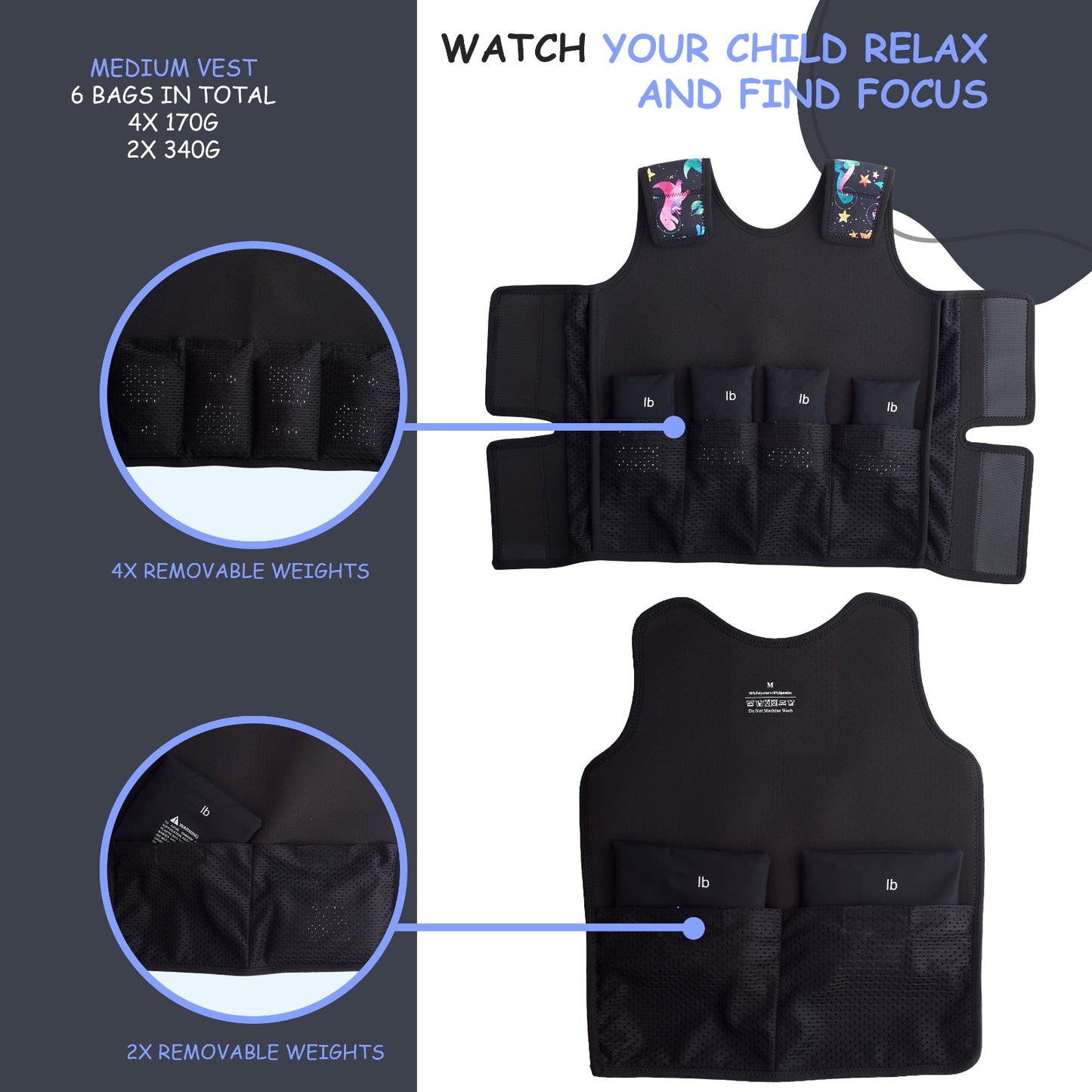 Printed Design Weighted Adjustable Compression Vest-Deep Pressure for Children