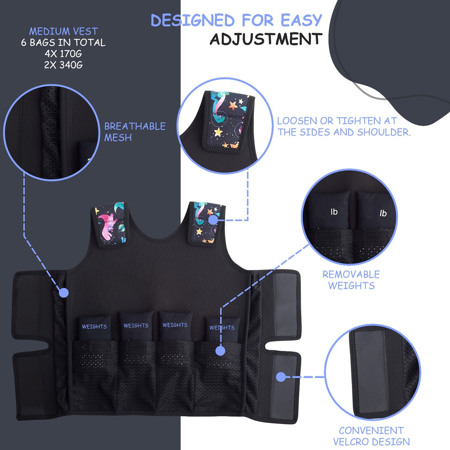 Printed Design Weighted Adjustable Compression Vest-Deep Pressure for Children