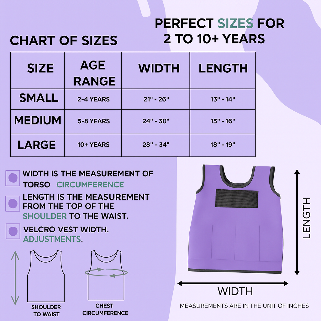Lavender Weighted Adjustable Compression Vest-Deep Pressure for Children age 2-10+