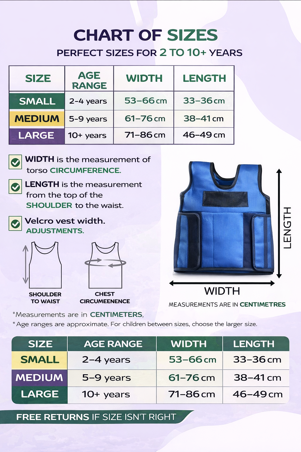 Blue Weighted Adjustable Compression Vest-Deep Pressure for Children age 2-10+