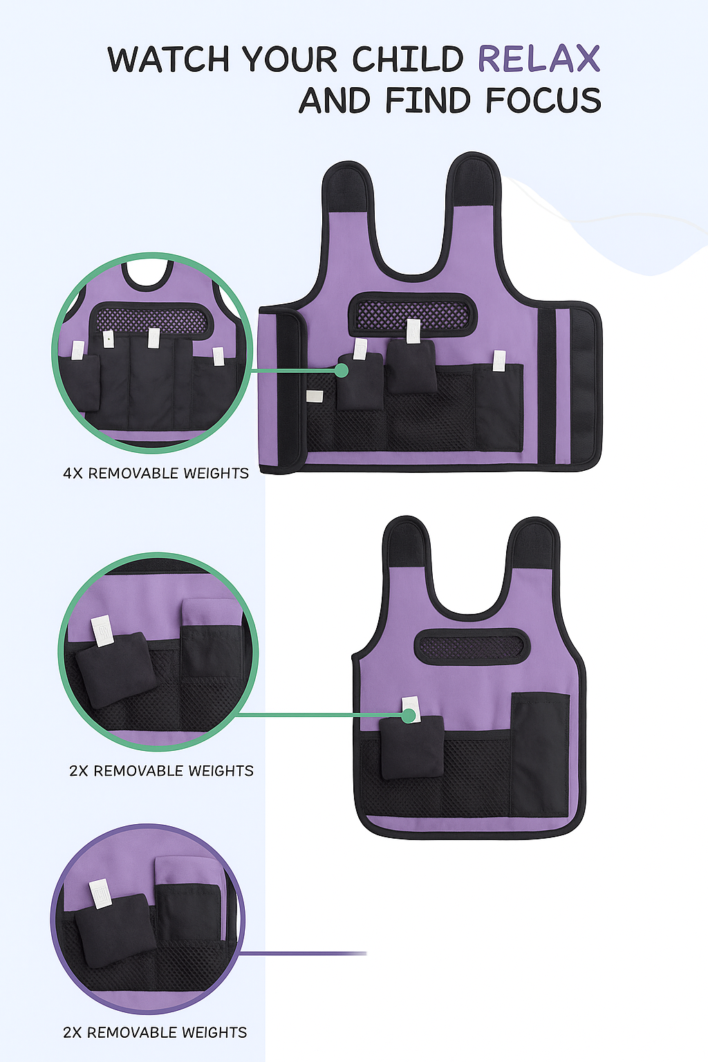 Lavender Weighted Adjustable Compression Vest-Deep Pressure for Children age 2-10+