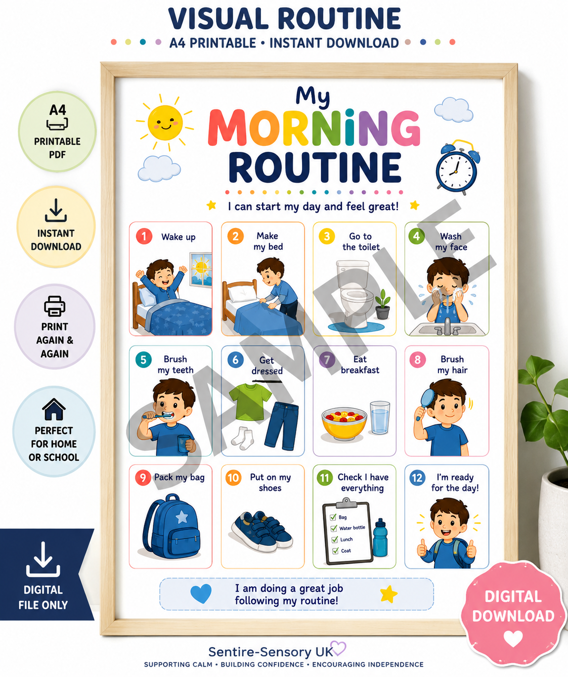My Morning Routine Visual Schedule | A4 Printable PDF for Kids & Adults