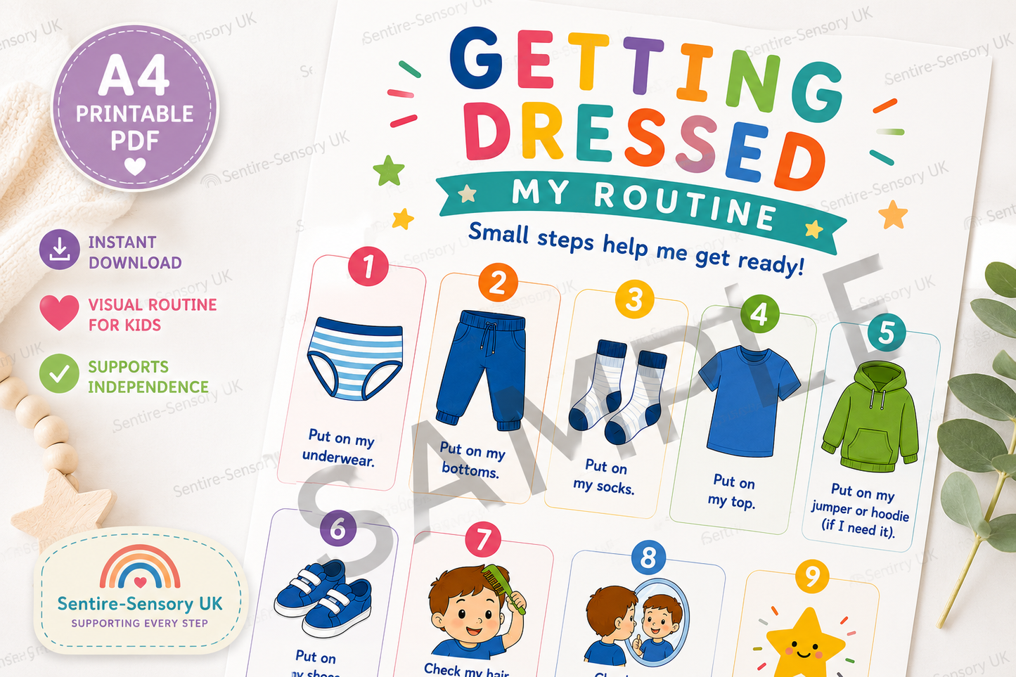 Getting Dressed Routine Chart for Kids | A4 Printable PDF Visual Schedule | Instant Download
