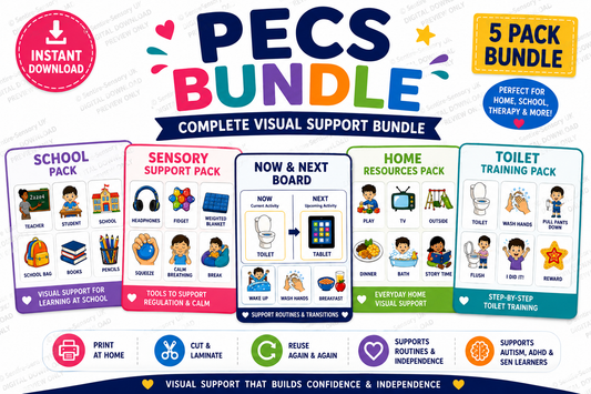PECS Visual Support Bundle | Now & Next Board, School, Home, Sensory & Toilet Training Packs