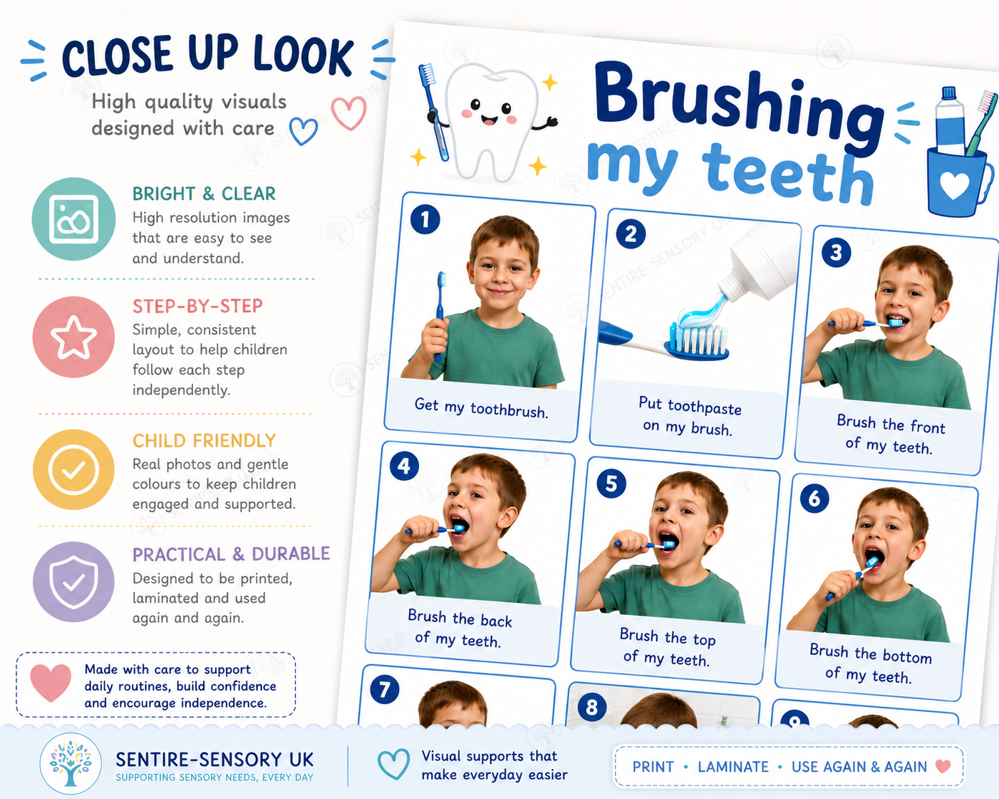 Brushing My Teeth Visual Routine Chart | Printable A4 PDF | Sentire-Sensory UK