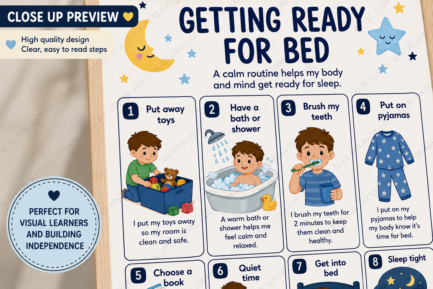 Getting Ready for Bed Visual Routine Chart | Printable A4 PDF | Bedtime Routine for Kids | Instant Digital Download