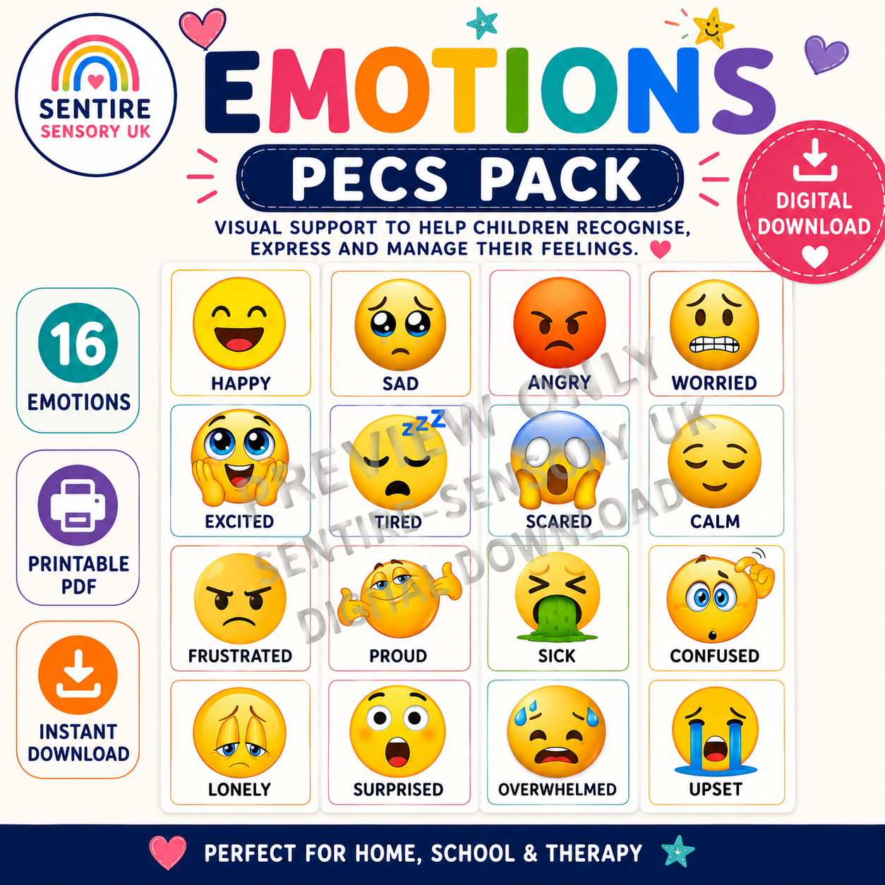 Emoji Emotions PECS Pack | Feelings Communication Cards- Digital Download