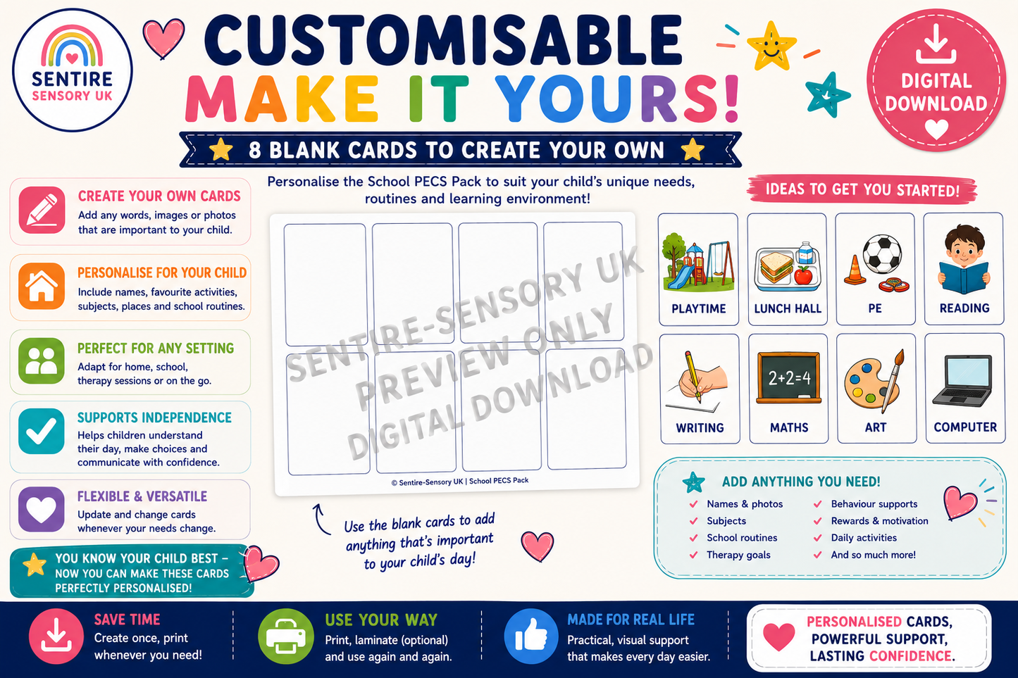 School PECS Pack Printable Visual Cards for Autism ADHD SEN School Communication Cards Digital Download