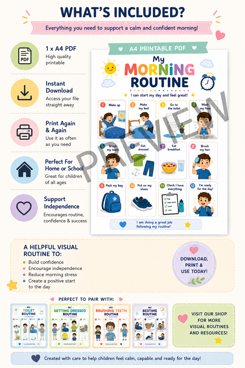 My Morning Routine Visual Schedule | A4 Printable PDF for Kids & Adults