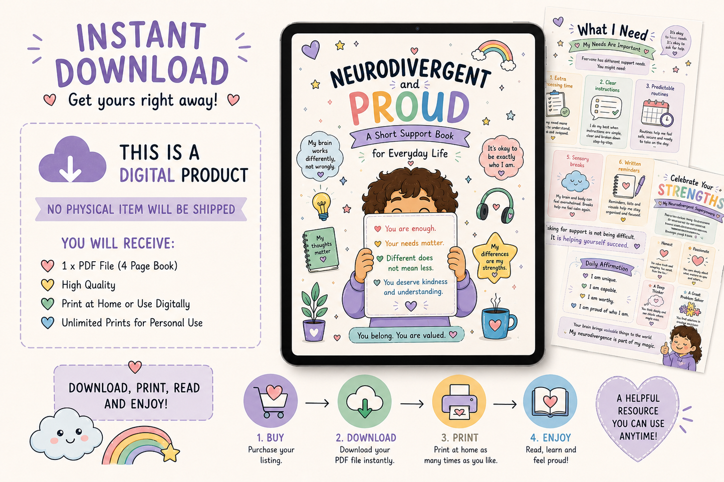 Neurodivergent Workbook & Positive Affirmation Book | Autism & ADHD Activities | Self Esteem, Feelings & Wellbeing Printable | SEND PDF