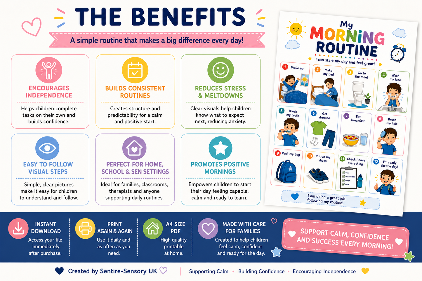My Morning Routine Visual Schedule | A4 Printable PDF for Kids & Adults