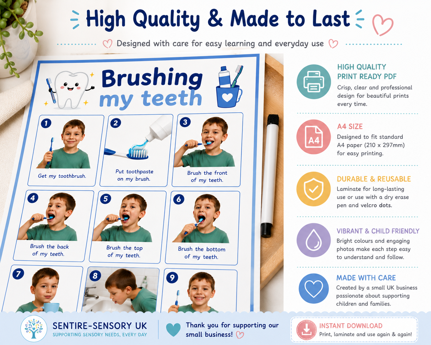 Brushing My Teeth Visual Routine Chart | Printable A4 PDF | Sentire-Sensory UK