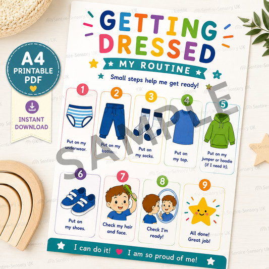 Getting Dressed Routine Chart for Kids | A4 Printable PDF Visual Schedule | Instant Download