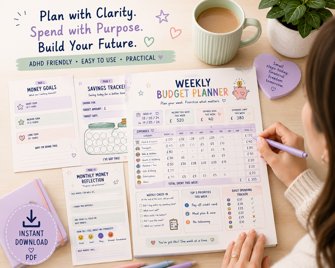ADHD Budget Planner Printable PDF | Neurodiverse Money Planner | Financial Wellness Workbook | Savings & Debt Tracker | Instant Download