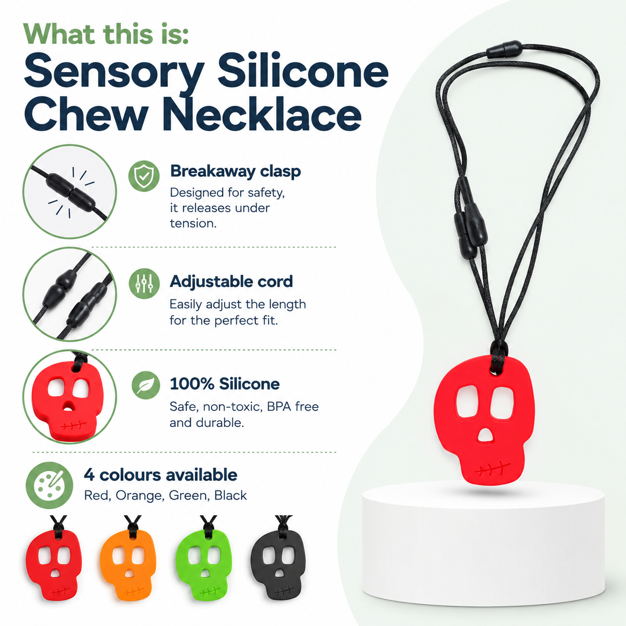 Skull Sensory Silicone Chew Necklace