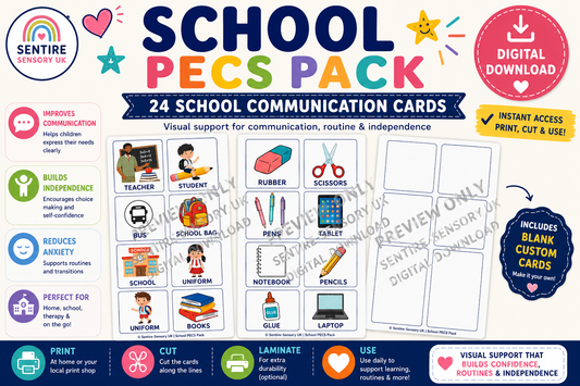 School PECS Pack Printable Visual Cards for Autism ADHD SEN School Communication Cards Digital Download