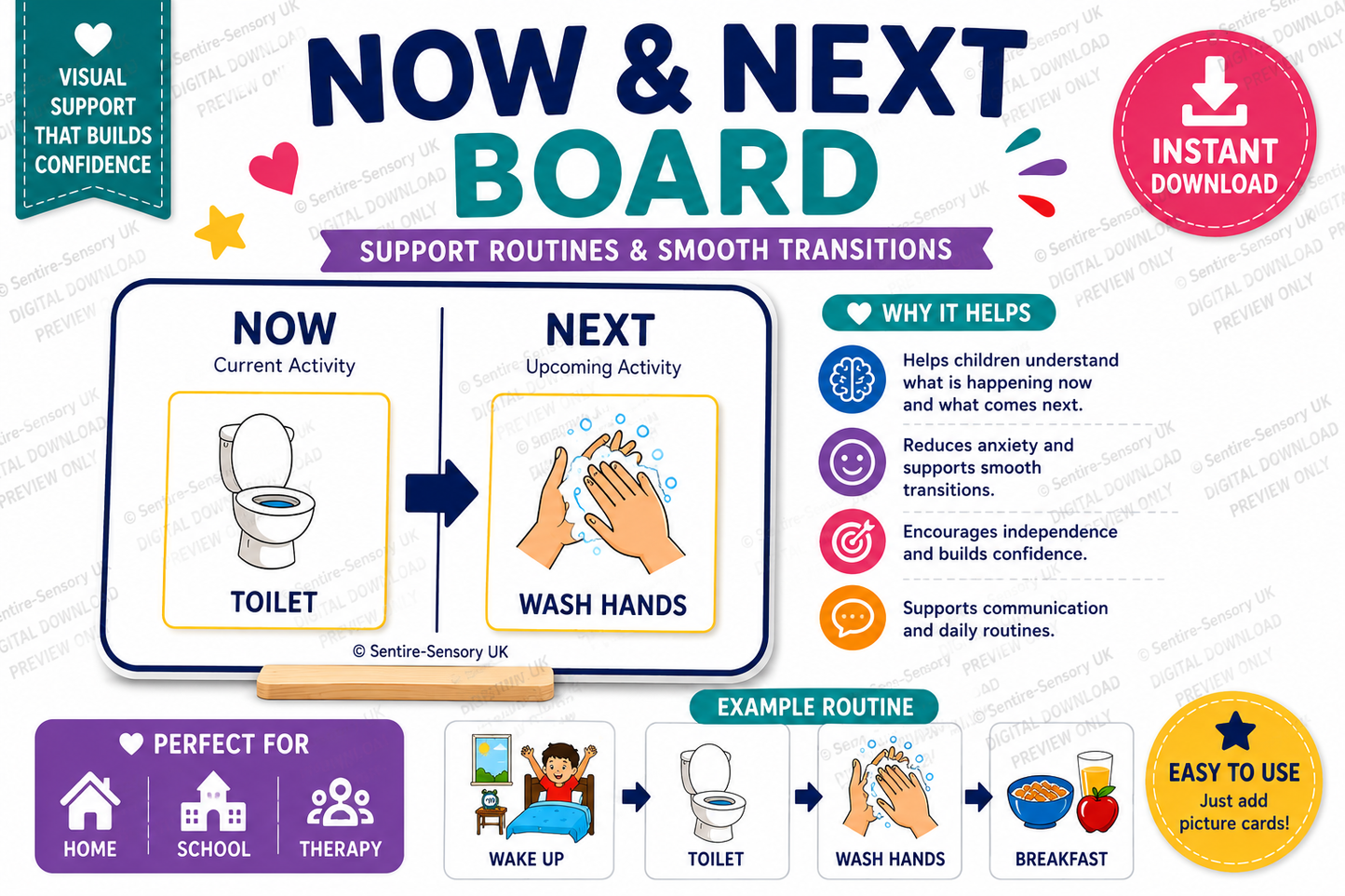PECS Visual Support Bundle | Now & Next Board, School, Home, Sensory & Toilet Training Packs