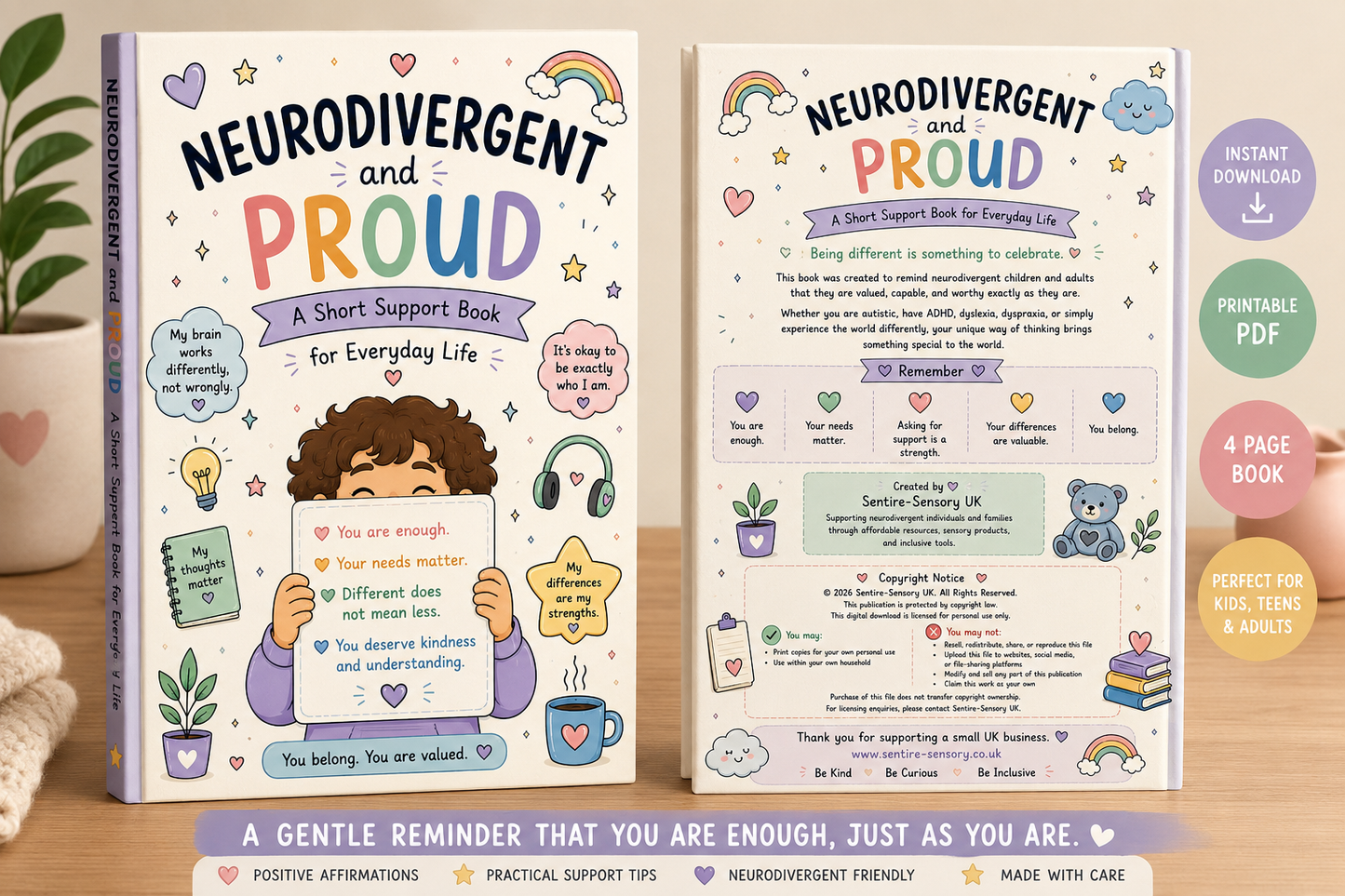 Neurodivergent Workbook & Positive Affirmation Book | Autism & ADHD Activities | Self Esteem, Feelings & Wellbeing Printable | SEND PDF