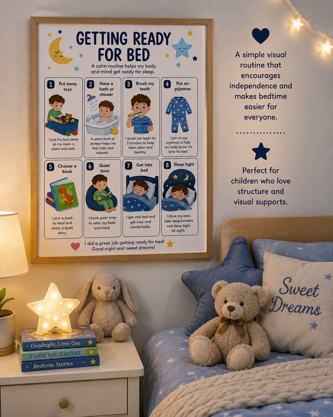 Getting Ready for Bed Visual Routine Chart | Printable A4 PDF | Bedtime Routine for Kids | Instant Digital Download