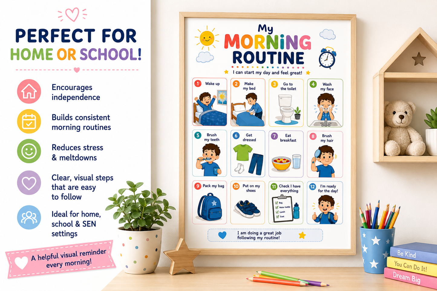 My Morning Routine Visual Schedule | A4 Printable PDF for Kids & Adults