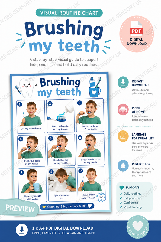 Brushing My Teeth Visual Routine Chart | Printable A4 PDF | Sentire-Sensory UK