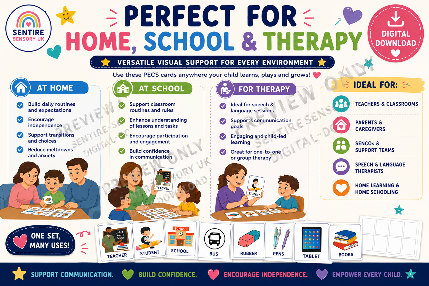 School PECS Pack Printable Visual Cards for Autism ADHD SEN School Communication Cards Digital Download