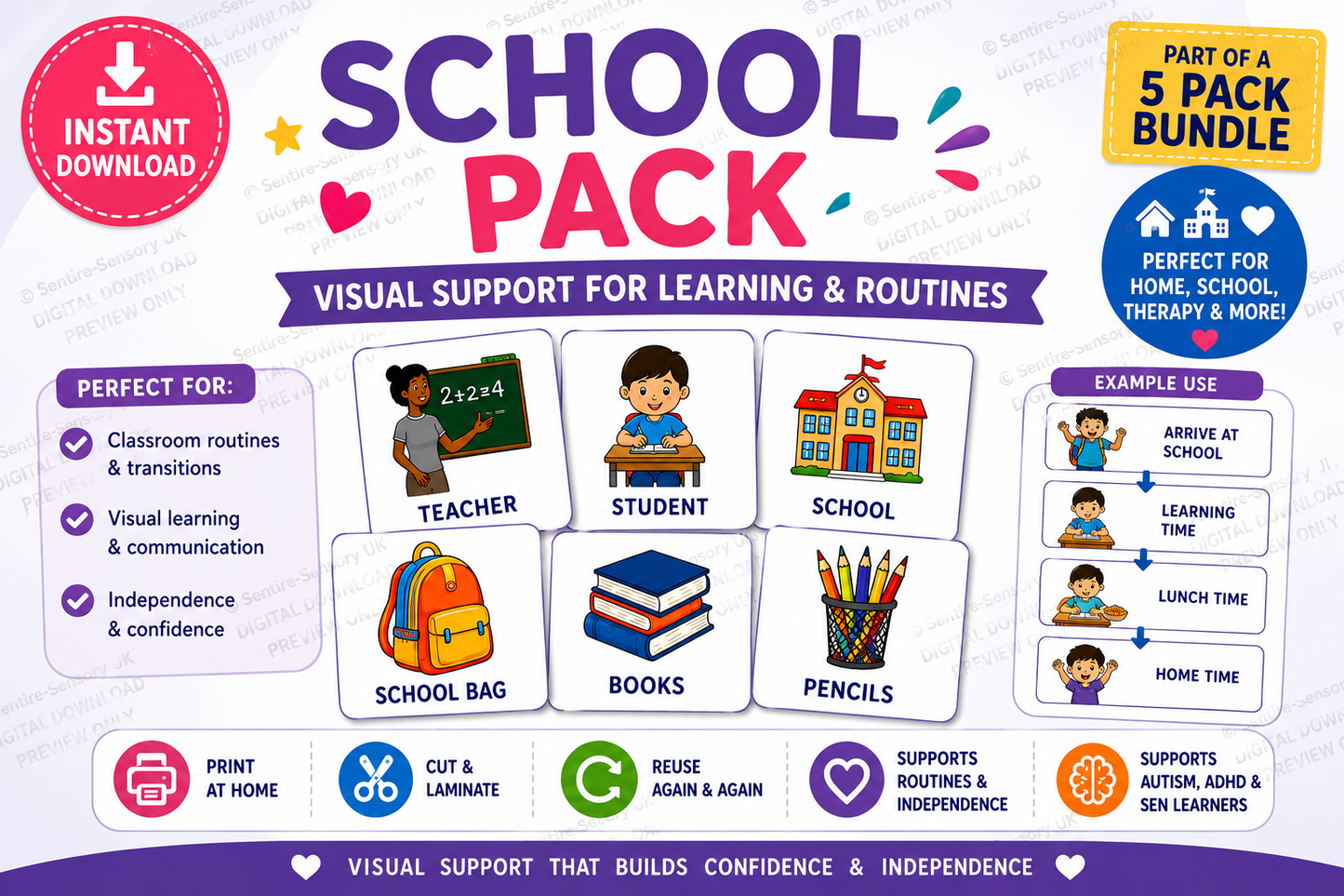 PECS Visual Support Bundle | Now & Next Board, School, Home, Sensory & Toilet Training Packs