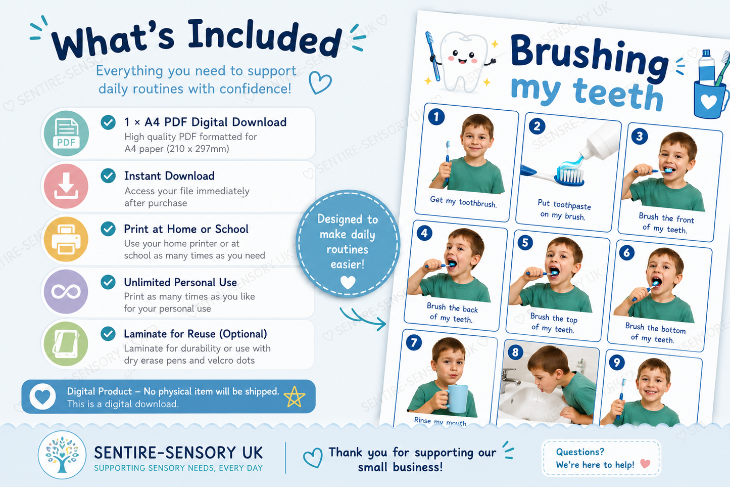 Brushing My Teeth Visual Routine Chart | Printable A4 PDF | Sentire-Sensory UK
