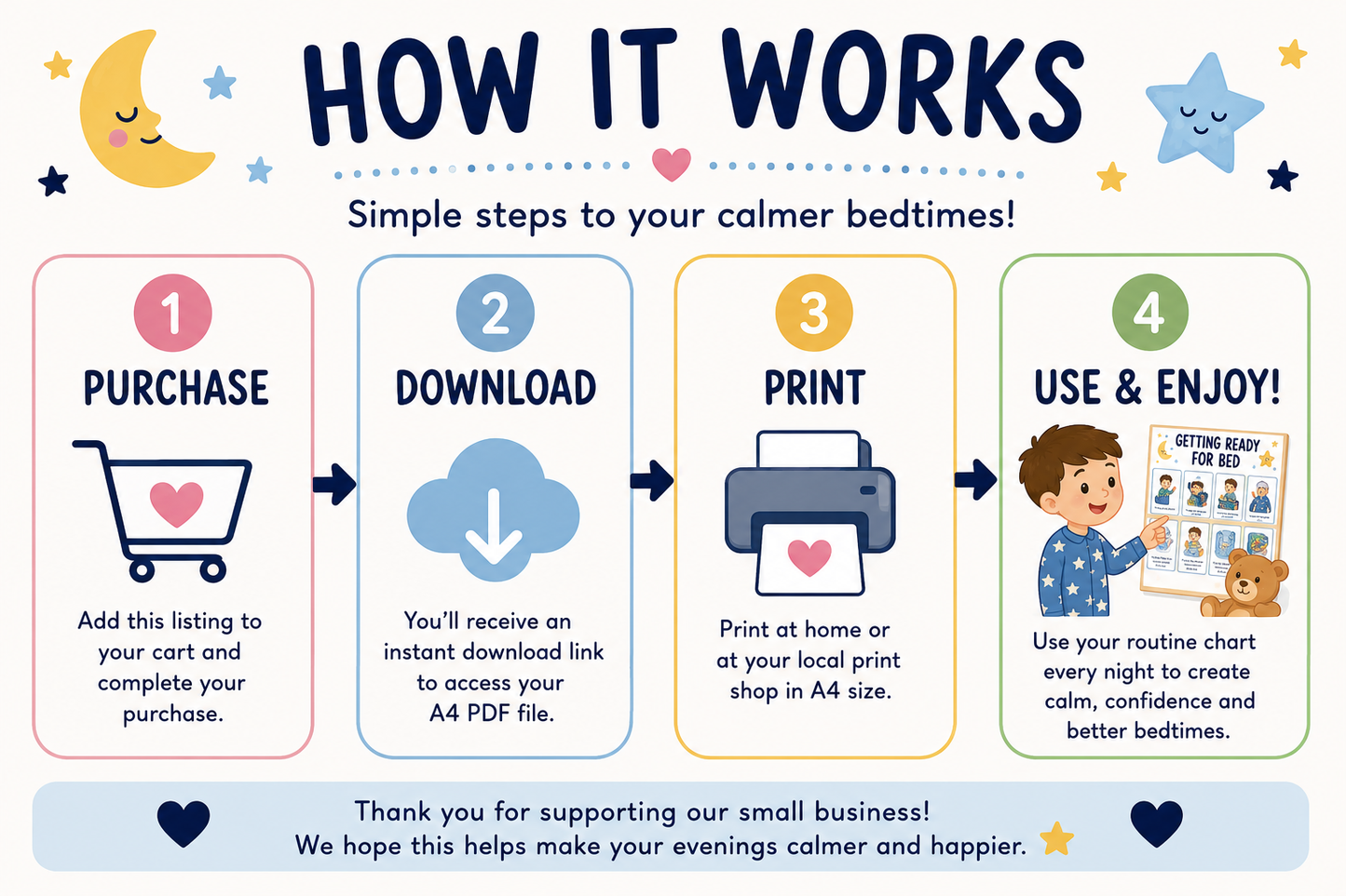 Getting Ready for Bed Visual Routine Chart | Printable A4 PDF | Bedtime Routine for Kids | Instant Digital Download