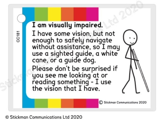 I am visually impaired card- Pre-written